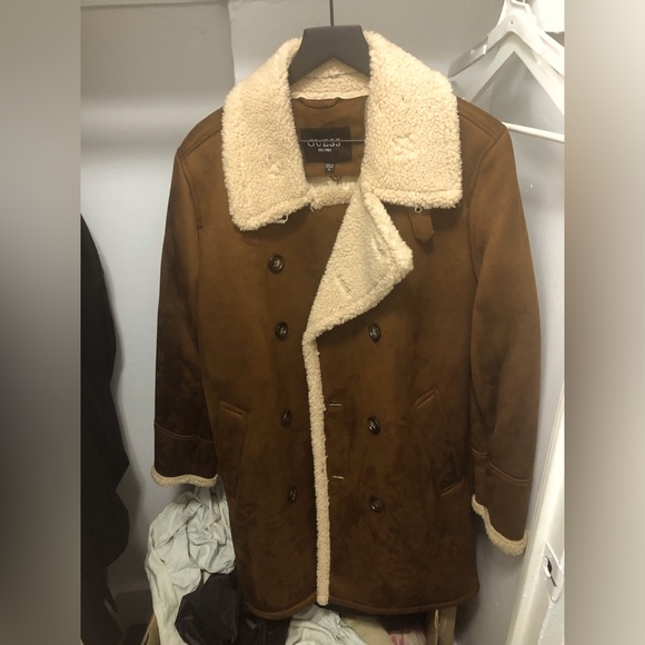 Beige/Brown Guess Faux Fur Jacket in medium (Brand New) - Picture 1 of 5